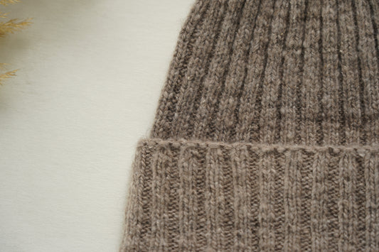 Hand-Knitted Pashmina Beanie ( Natural Brown)