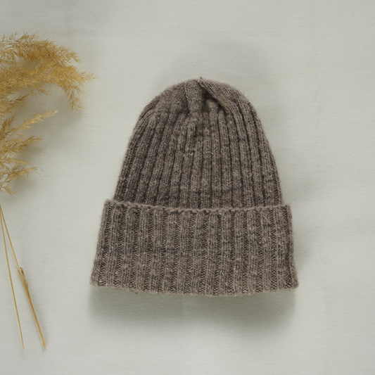 Hand-Knitted Pashmina Beanie ( Natural Brown)